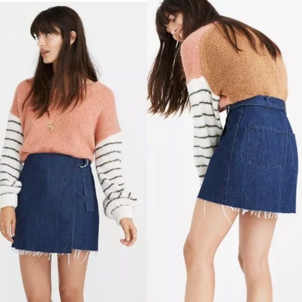 Madewell Indigo Denim Raw-Hem Mini Wrap Skirt Size 4 NWT